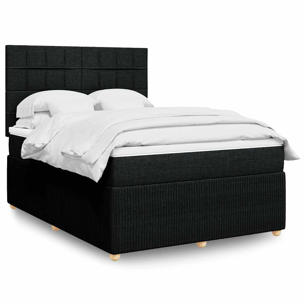 vidaXL Pat box spring cu saltea, negru, 140x190 cm, textil