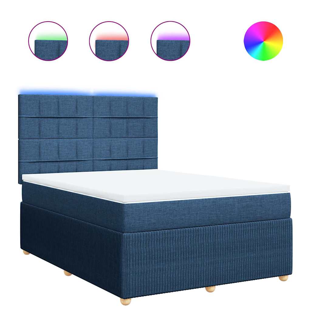 vidaXL Box spring postel s matrací modrá 140x190 cm textil