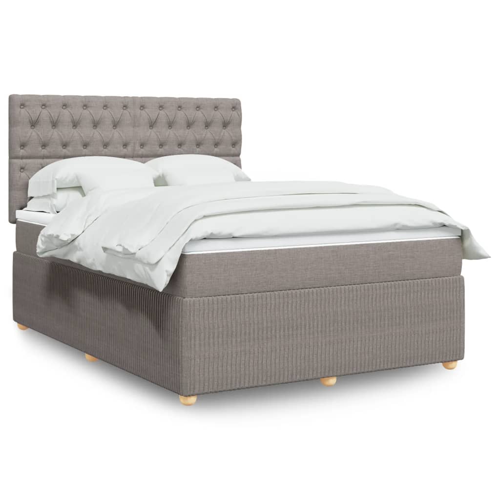 vidaXL Boxspringbett mit Matratze Taupe 140x190 cm Stoff