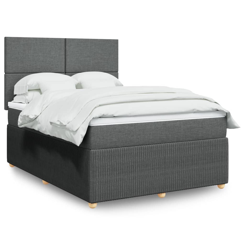 vidaXL Boxspringbett mit Matratze Dunkelgrau 140x200 cm Stoff