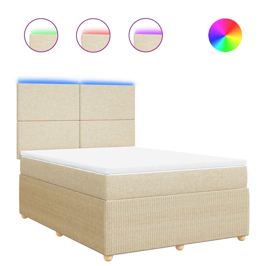 vidaXL Boxspring met matras stof crèmekleurig 140x200 cm, foto 3