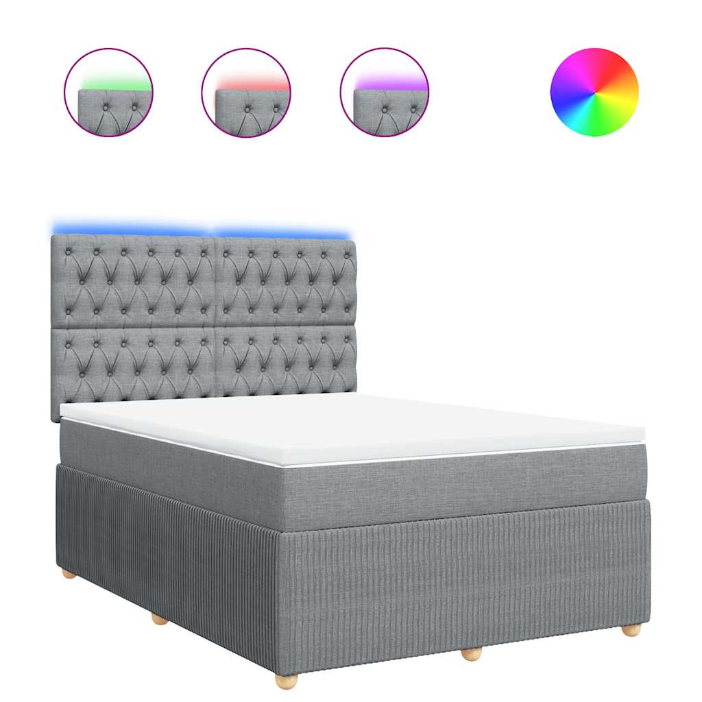 vidaXL Boxspring met matras stof lichtgrijs 140x200 cm grijs, foto 3
