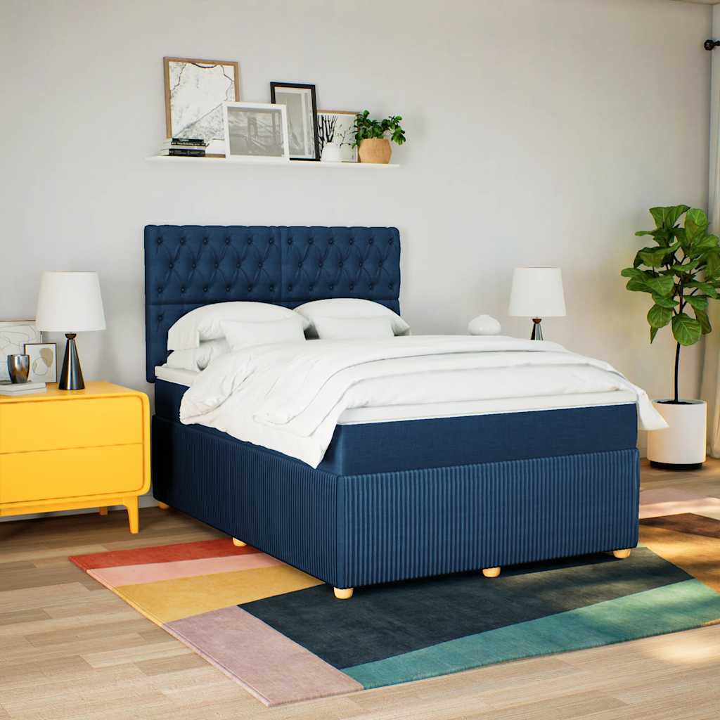 vidaXL Pat continental cu saltea, albastru, 160x200cm, material textil