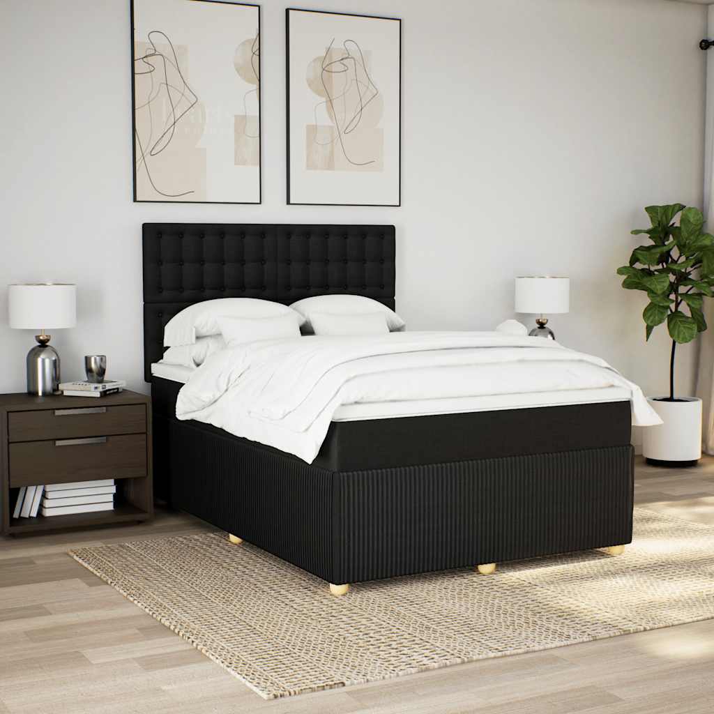vidaXL Pat box spring cu saltea, negru, 160x200 cm, textil