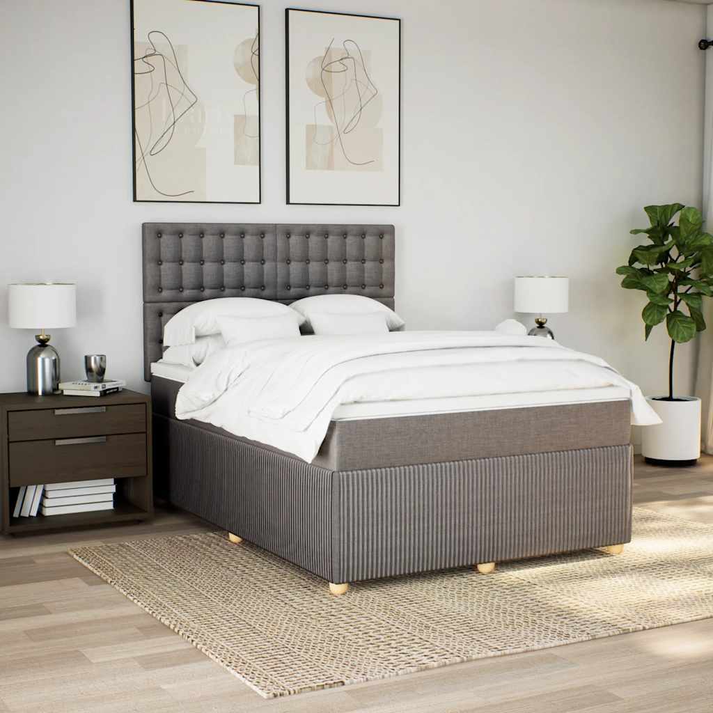 vidaXL Pat box spring cu saltea, gri taupe, 160x200 cm material textil