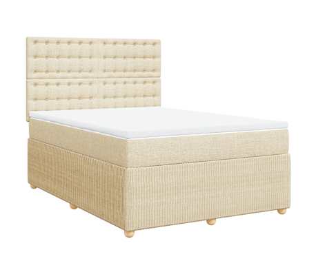 vidaXL Pat box spring cu saltea, crem, 160x200 cm, material textil