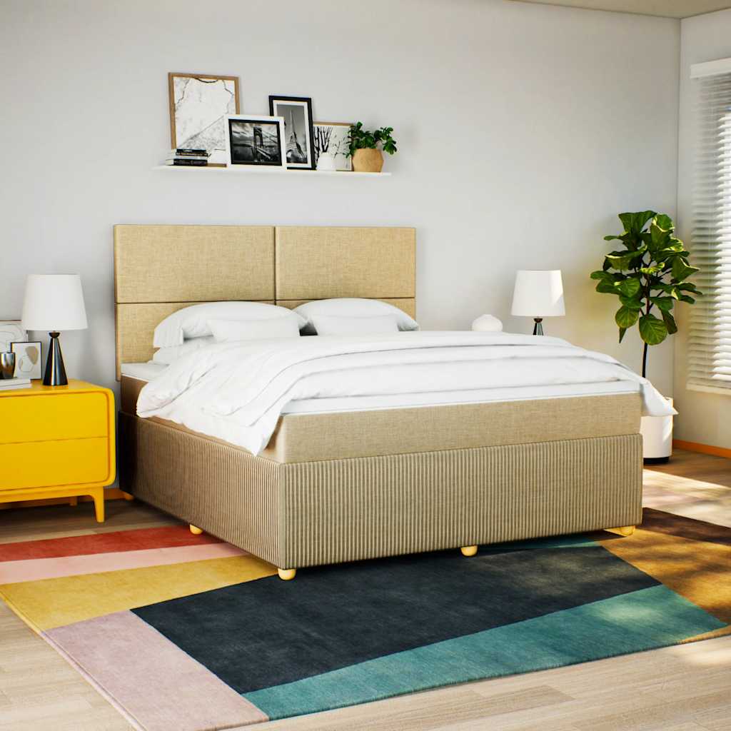 vidaXL Pat continental cu saltea, crem, 180x200 cm, textil
