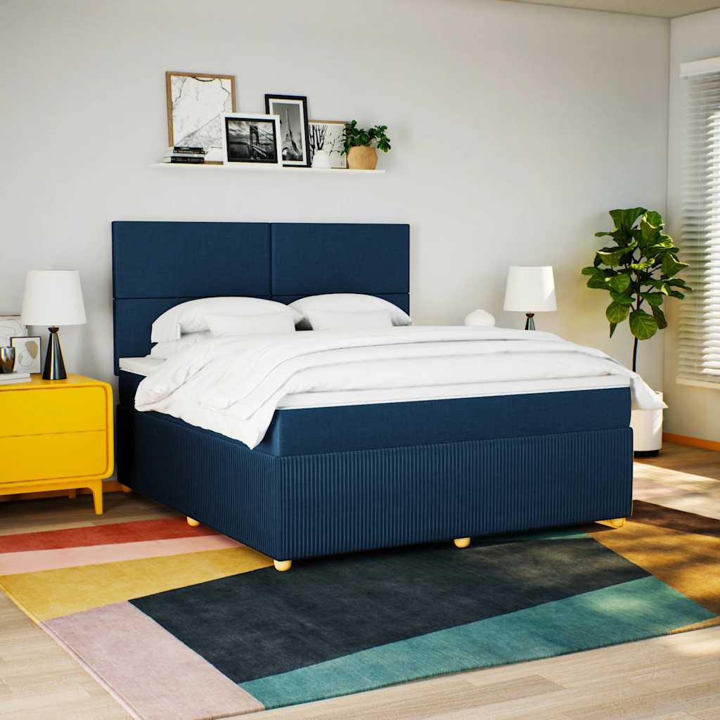 vidaXL Pat box spring cu saltea, albastru, 180x200 cm, material textil