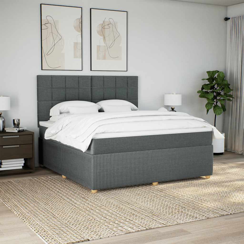 vidaXL Pat box spring cu saltea, gri închis, 180x200 cm, textil