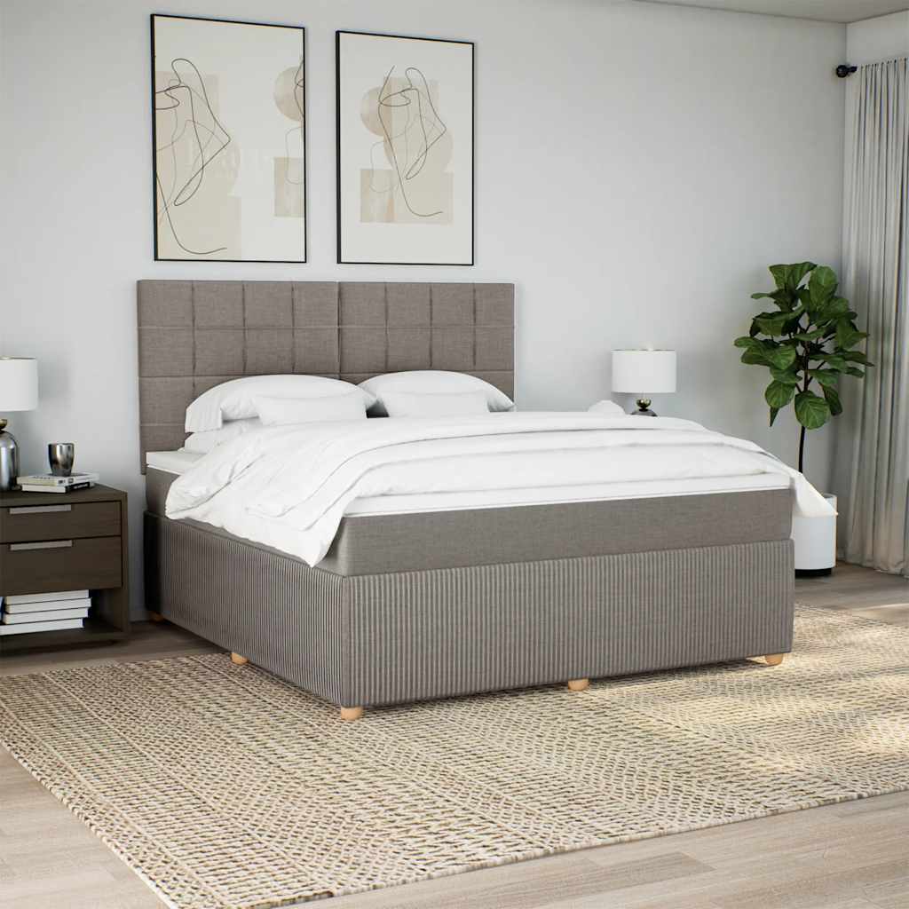 vidaXL Pat continental cu saltea, gri taupe, 180x200 cm, textil