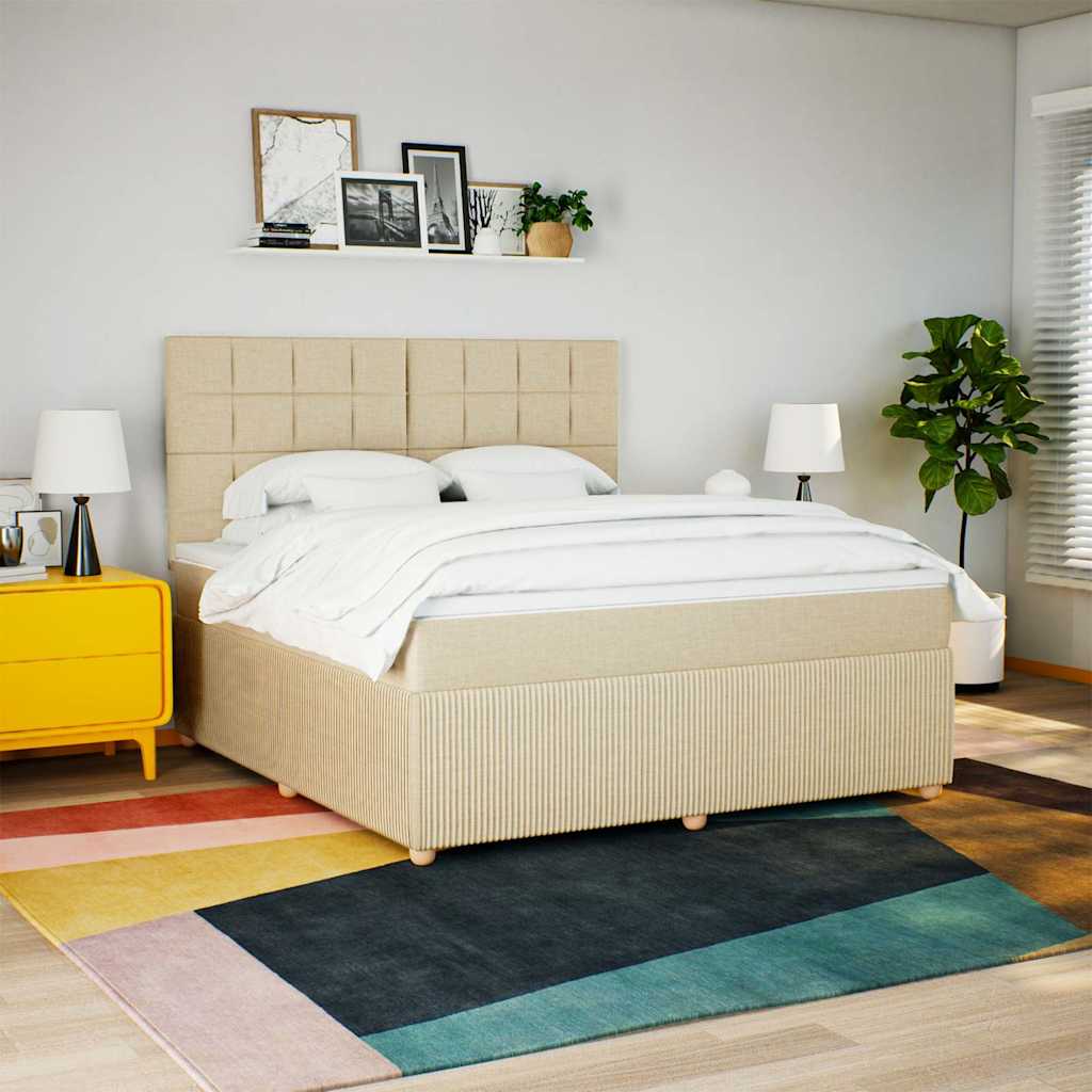 vidaXL Pat continental cu saltea, crem, 180x200 cm, textil