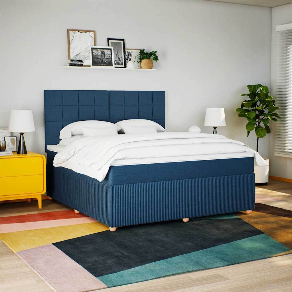 vidaXL Pat box spring cu saltea, albastru, 180x200 cm, material textil