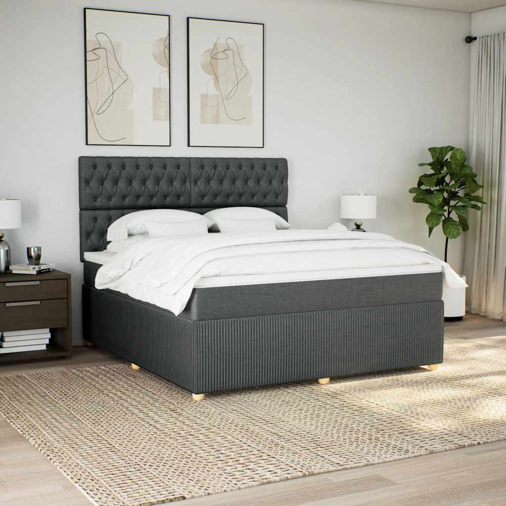 vidaXL Pat box spring cu saltea, gri închis, 180x200 cm, textil