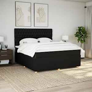 Box spring postelja z vzmetnico črna 180x200 cm blago