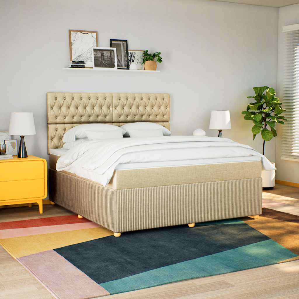 vidaXL Pat continental cu saltea, crem, 180x200 cm, textil