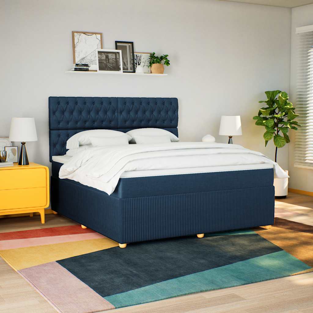 vidaXL Pat box spring cu saltea, albastru, 180x200 cm, material textil
