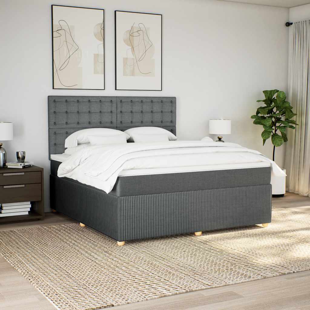 vidaXL Pat box spring cu saltea, gri închis, 180x200 cm, textil