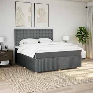 Box spring postelja z vzmetnico temno siva 180x200 cm blago