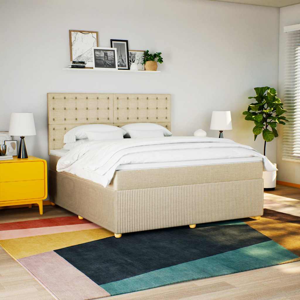 vidaXL Pat continental cu saltea, crem, 180x200 cm, textil