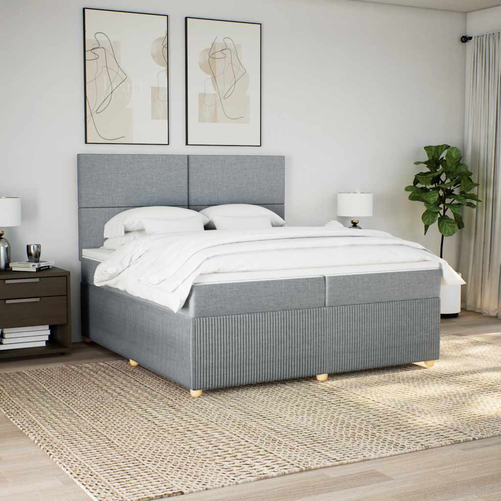 vidaXL Pat box spring cu saltea, gri deschis, 200x200 cm, textil
