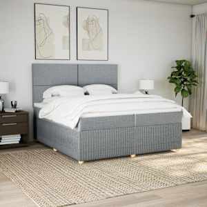 Box spring postel s matrací světle šedá 200 x 200 cm textil - obrázek 1