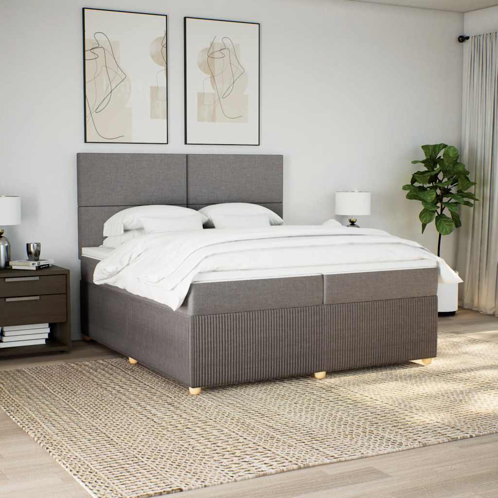 vidaXL Pat box spring cu saltea, gri taupe, 200x200 cm, textil