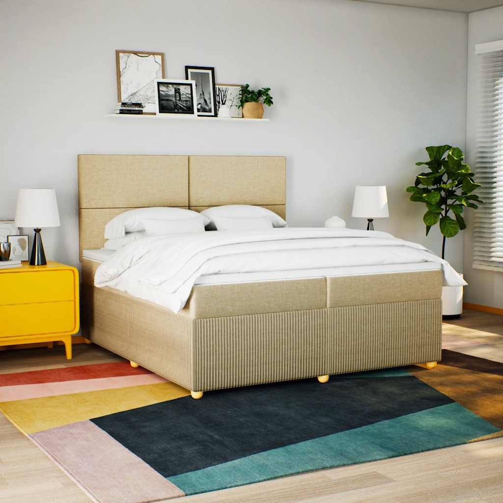 vidaXL Pat box spring cu saltea, crem, 200x200 cm, textil
