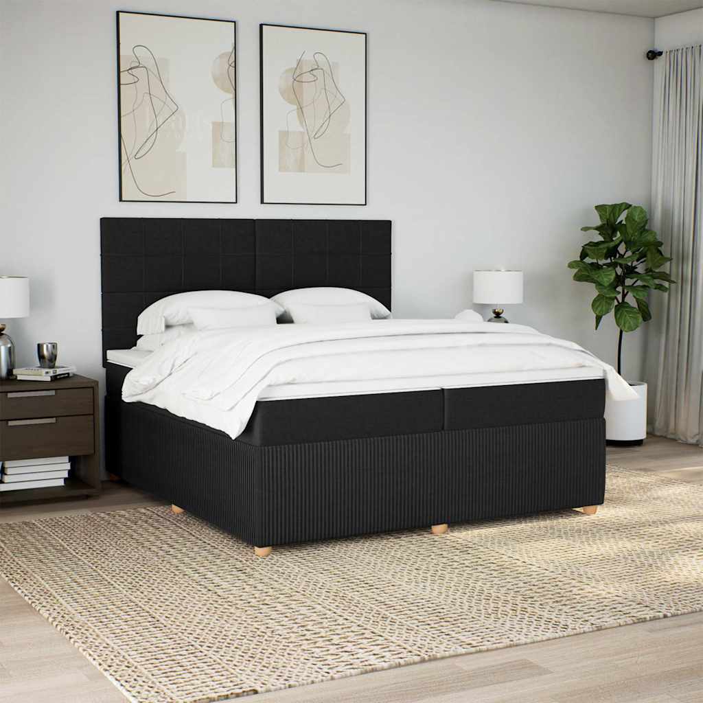 vidaXL Pat box spring cu saltea, negru, 200x200 cm, textil