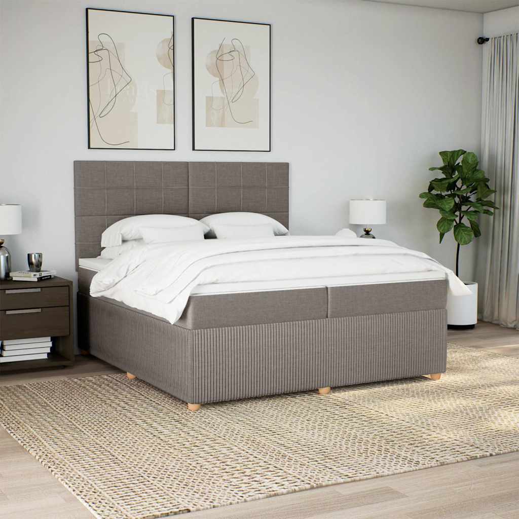 vidaXL Pat box spring cu saltea, gri taupe, 200x200 cm, textil