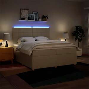 Box spring postel s matrací krémová 200x200 cm textil - obrázek 4