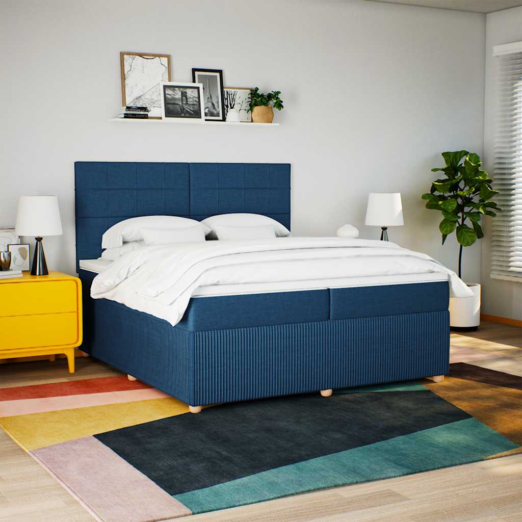 vidaXL Pat box spring cu saltea, albastru, 200x200 cm, textil