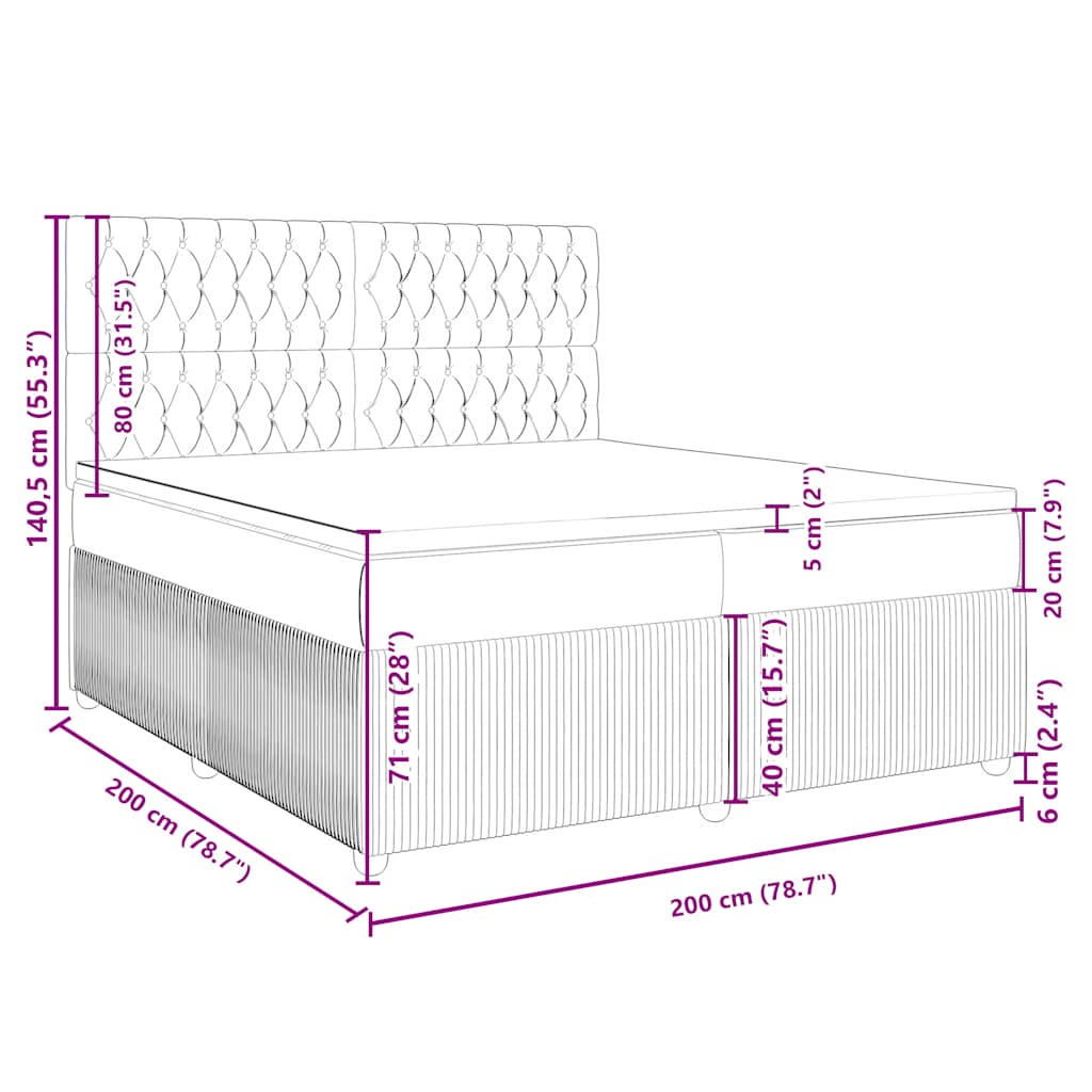 Box spring postel s matrací světle šedá 200 x 200 cm textil - obrázek 18
