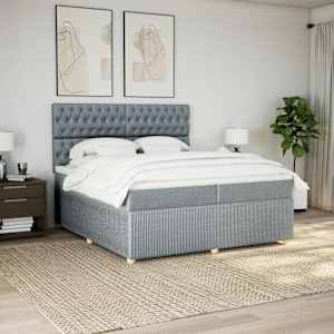 Box spring postel s matrací světle šedá 200 x 200 cm textil - obrázek 5
