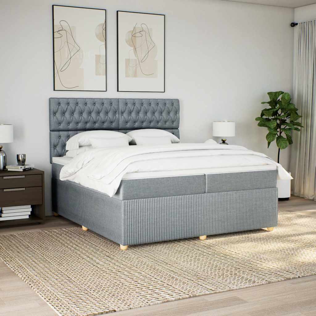 vidaXL Pat box spring cu saltea, gri deschis, 200x200 cm, textil
