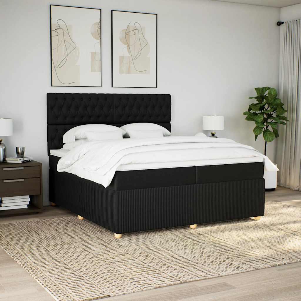 vidaXL Pat box spring cu saltea, negru, 200x200 cm, textil