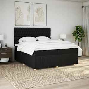 Box spring postelja z vzmetnico črn 200x200 cm blago