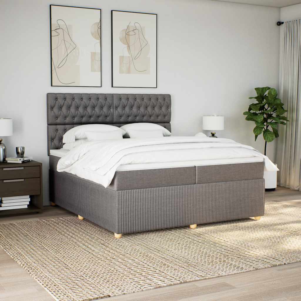vidaXL Pat box spring cu saltea, gri taupe, 200x200 cm, textil