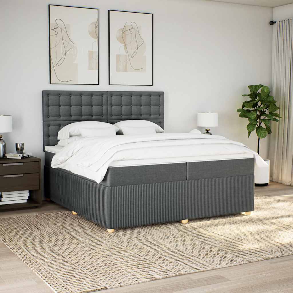 vidaXL Pat box spring cu saltea, gri închis, 200x200 cm, textil