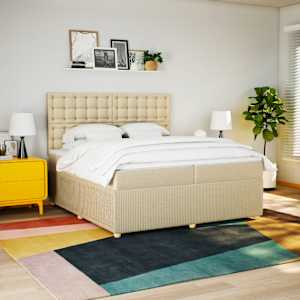 Box spring postel s matrací krémová 200x200 cm textil - obrázek 1