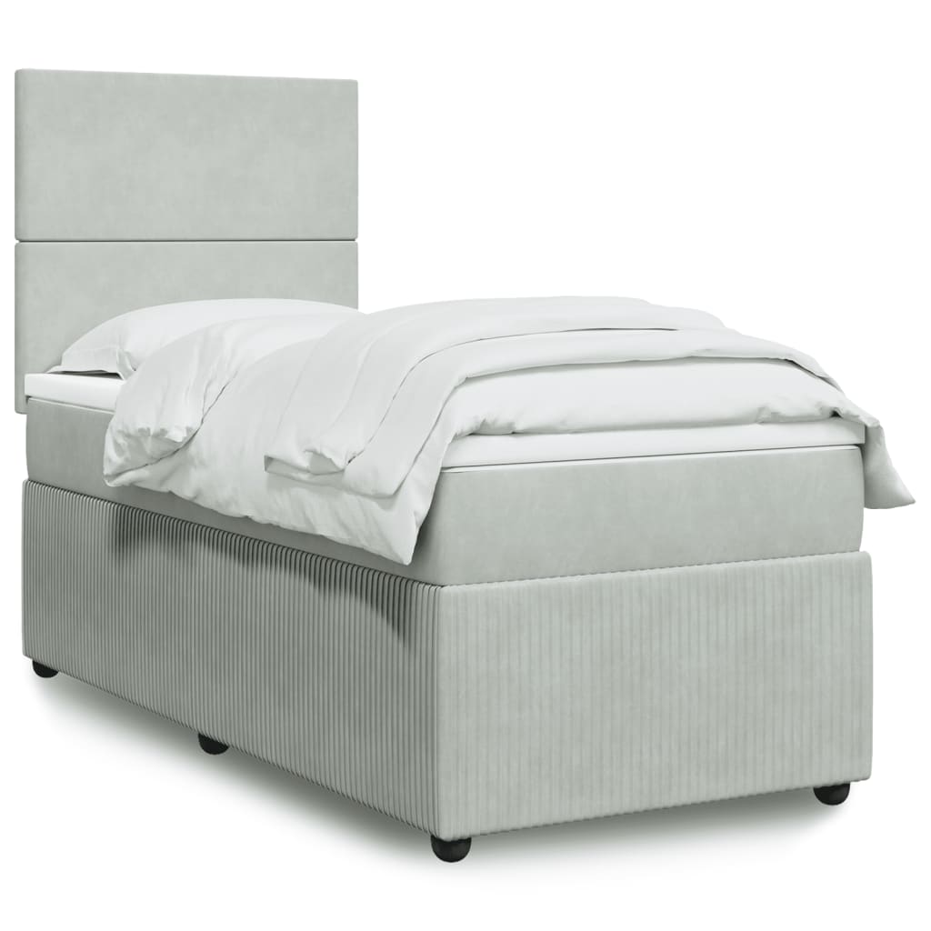 vidaXL Boxspringbett mit Matratze Hellgrau 80x200 cm Samt