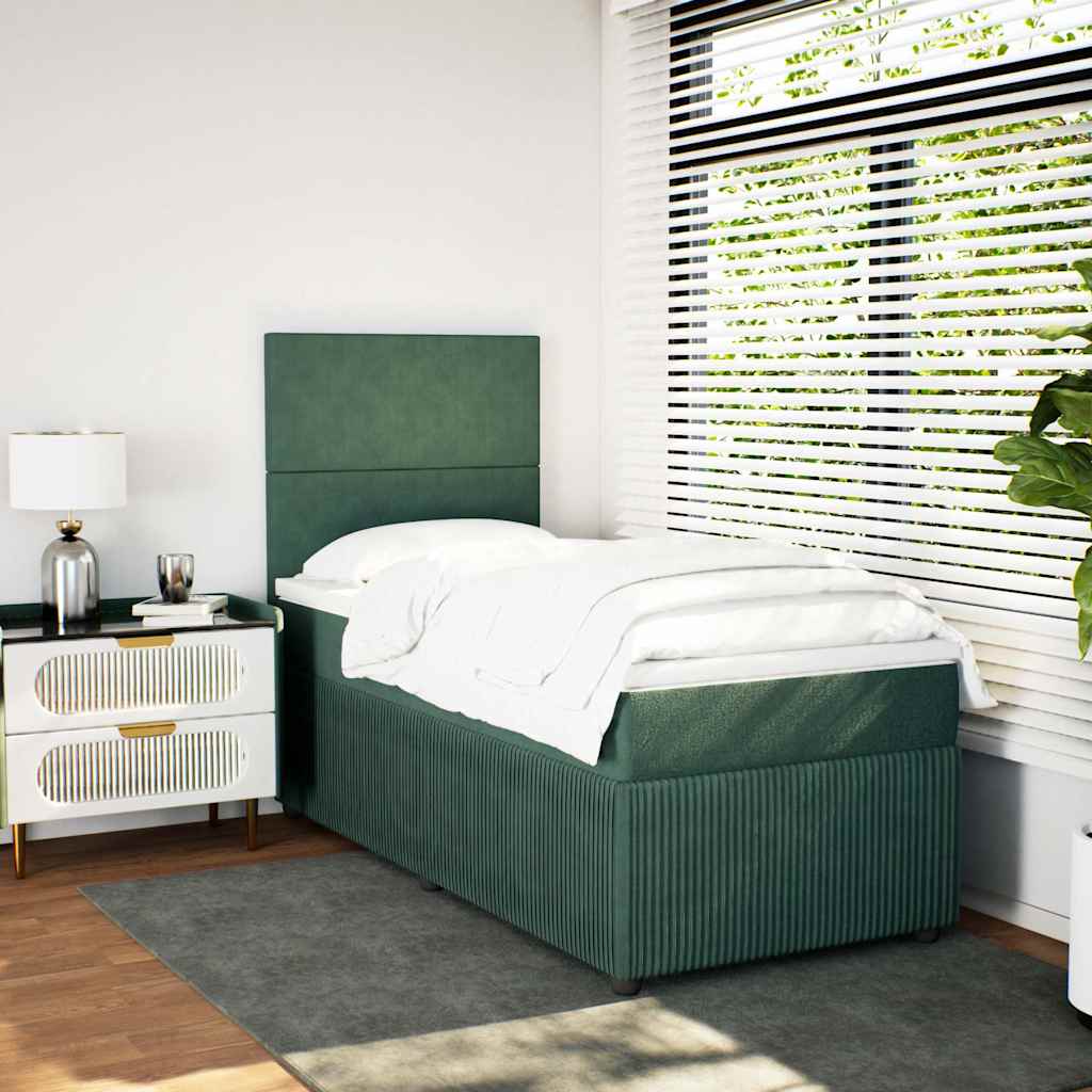 vidaXL Pat continental cu saltea, verde închis, 80x200 cm, catifea