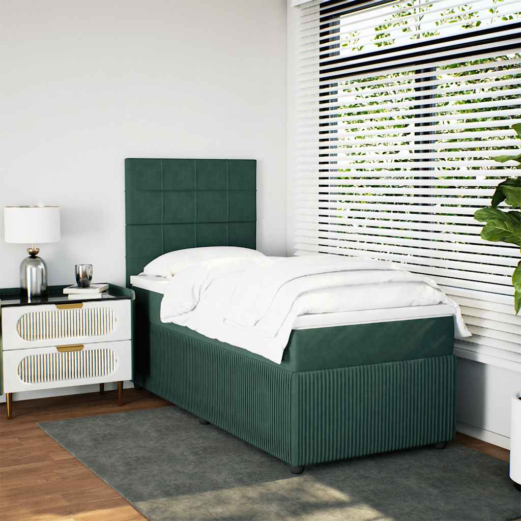 vidaXL Pat continental cu saltea, verde închis, 80x200 cm, catifea