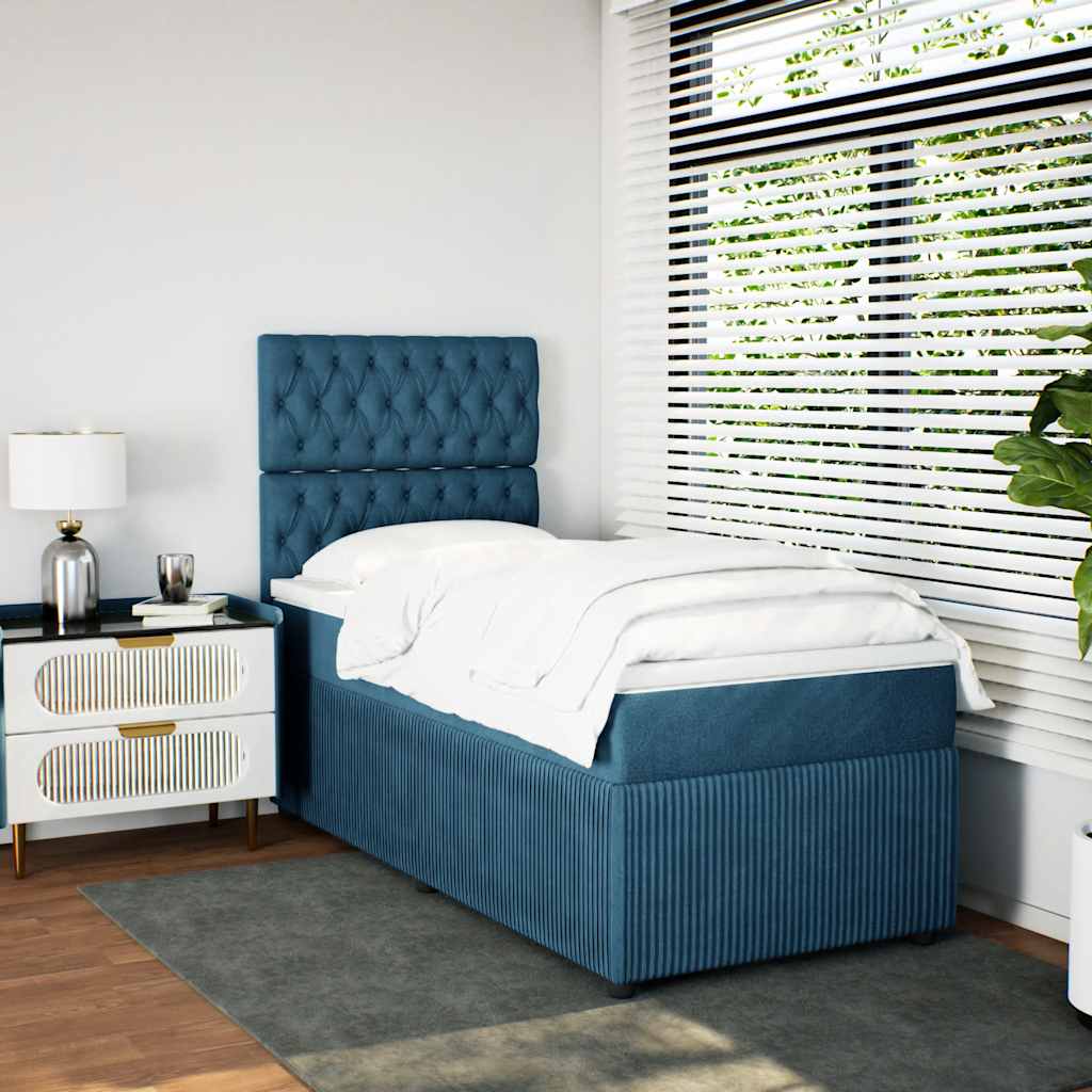 vidaXL Pat continental cu saltea, albastru, 80x200 cm, catifea