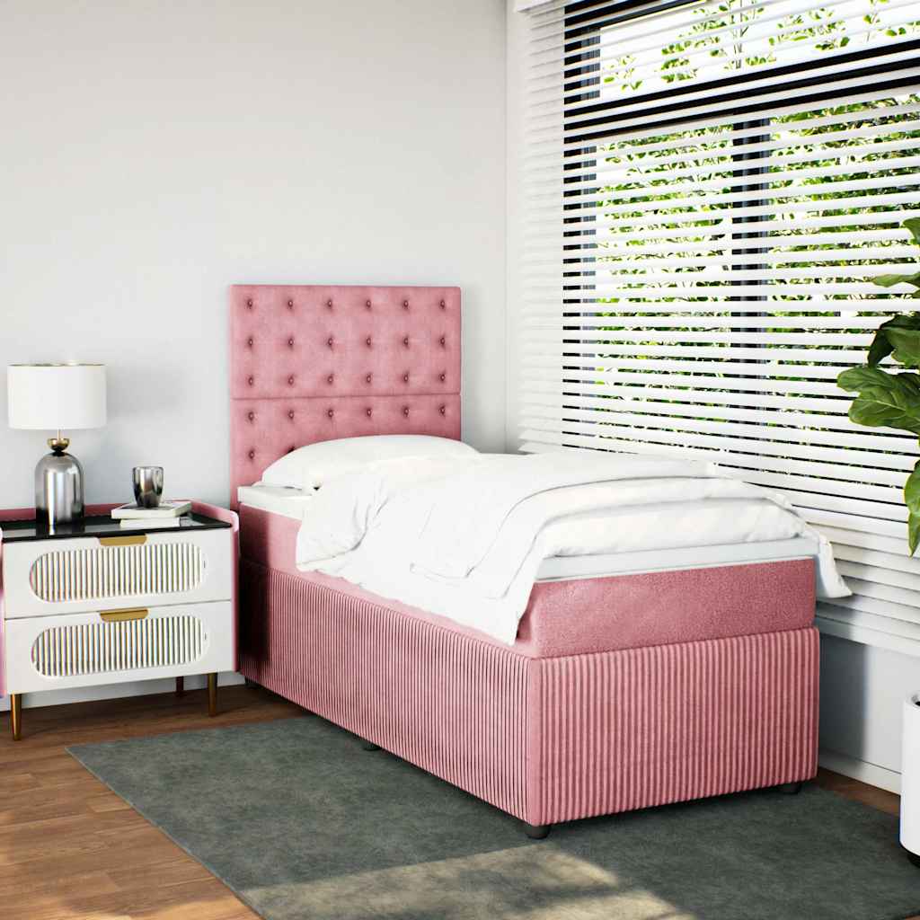 vidaXL Pat box spring cu saltea, roz, 80x200 cm, catifea