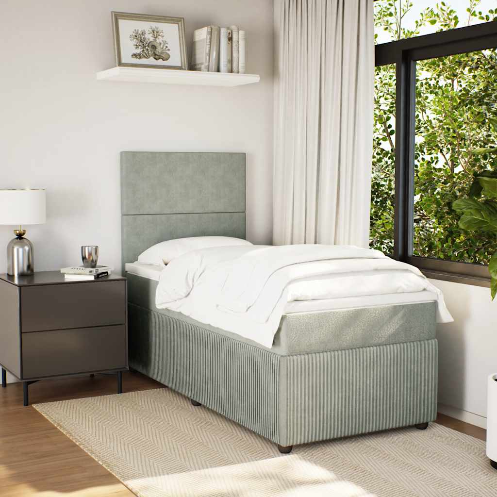 vidaXL Pat box spring cu saltea, gri deschis, 90x190 cm, catifea