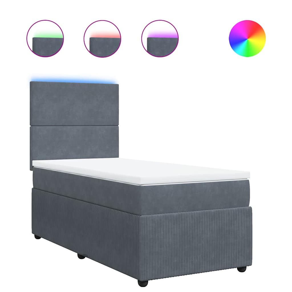 vidaXL Boxspring met matras fluweel donkergrijs 90x190 cm grijs, foto 3