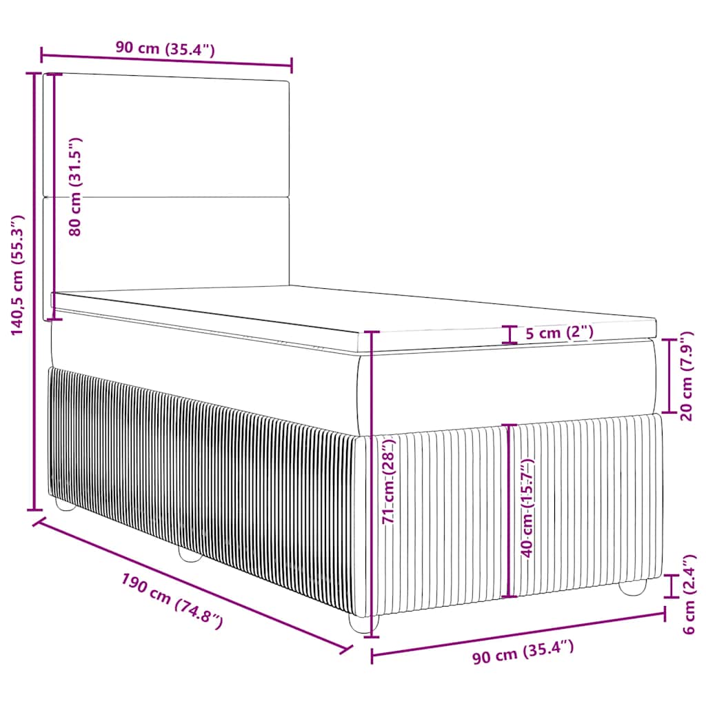 Box spring postel s matrací černá 90x190 cm samet - obrázek 18