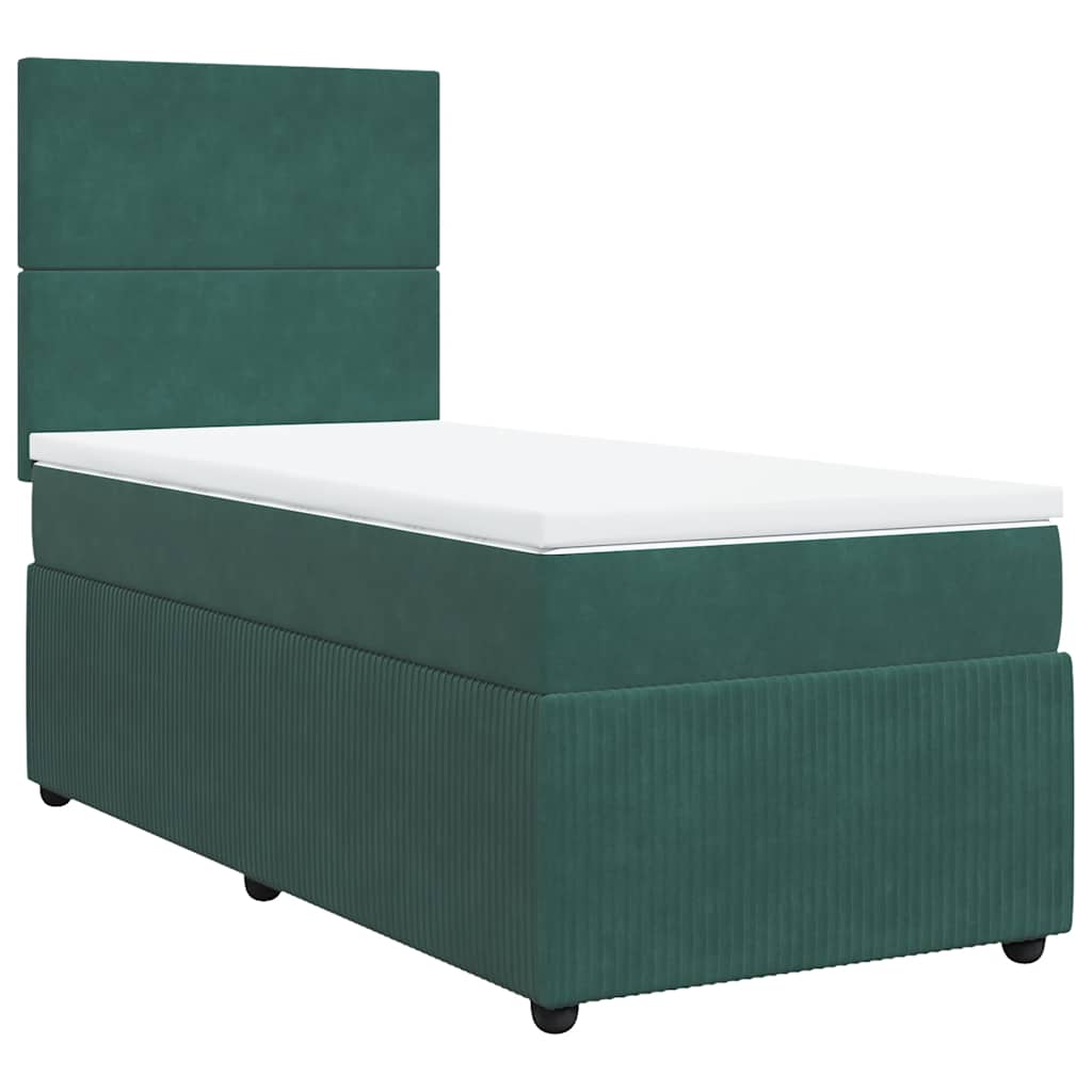 vidaXL Boxspring met matras fluweel donkergroen 90x190 cm afbeelding