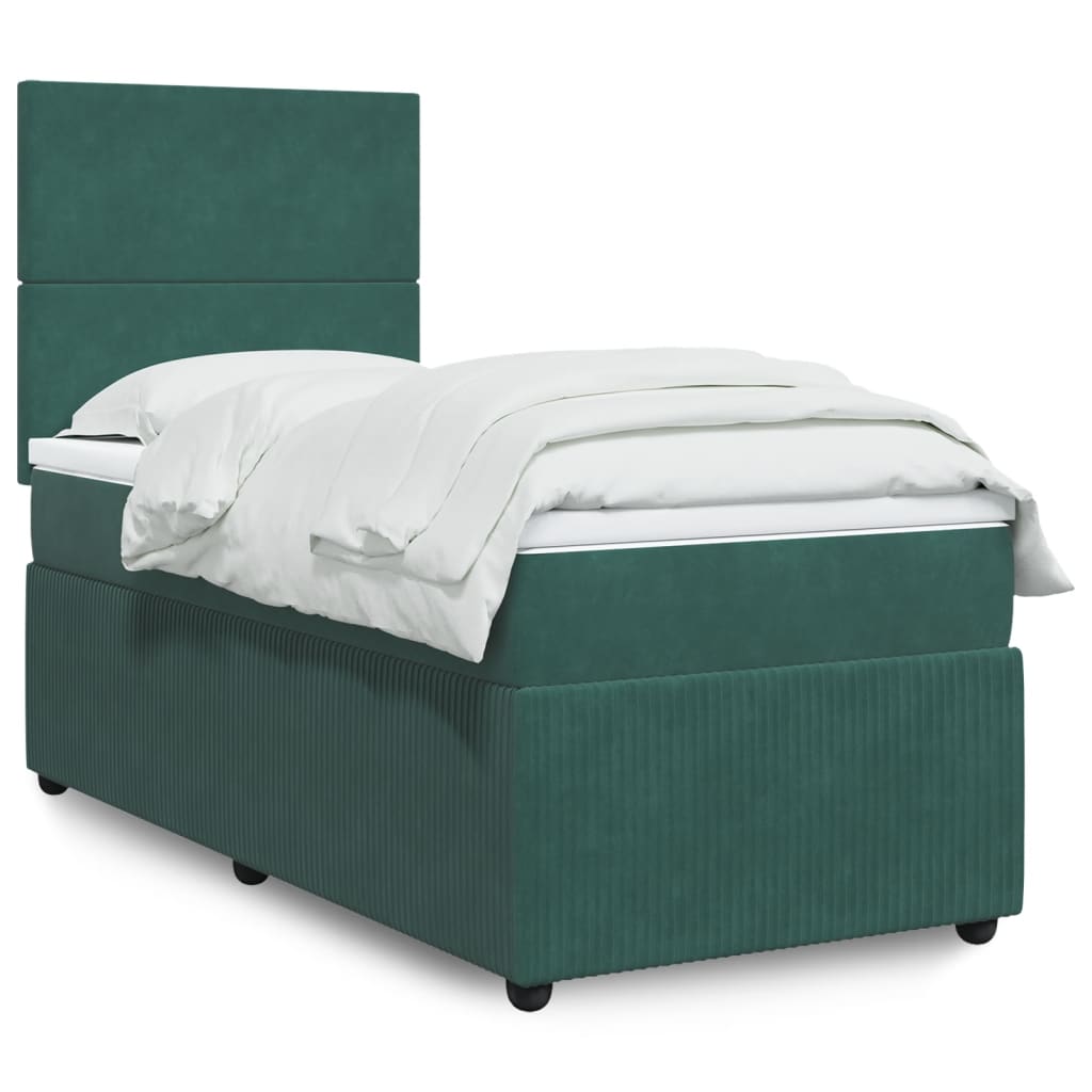 vidaXL Pat box spring cu saltea, verde închis, 90x190 cm, catifea