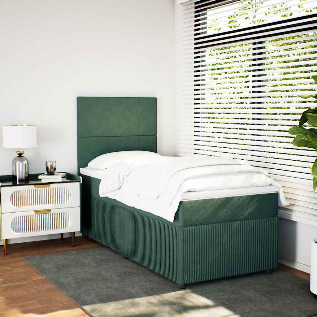 vidaXL Pat box spring cu saltea, verde închis, 90x190 cm, catifea